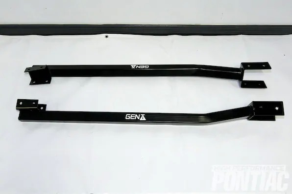 2. To yield the maximum improvement out of the kit, we ordered Gen II’s Competition upper control arms (PN 2CS-102, $339/set) subframe connectors (shown, PN2CF-821, $179), front and rear sway bars (OSC-500, $179; 2CS-511, $289) and 3-in-1, “key-lock,” solid body bushings (PNOCF-801, $99).