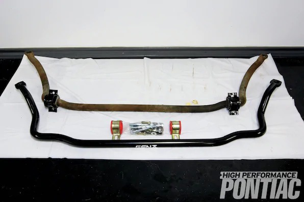 22. The Gen II front sway bar (bottom, PN OSC-500, $179) is titled a ’70-’81 1LE bar but is not a factory piece (1LE suspension packages were offered on certain years of Third- and Fourth-Generation Trans Ams and Formulas) but rather a replacement, solid sway bar with 10-percent greater stiffness. A nominal increase in dimensions (1.250 versus 1.200 for stock on top) plays a part, but the forged and machined ends are the real keys to less bar flex.